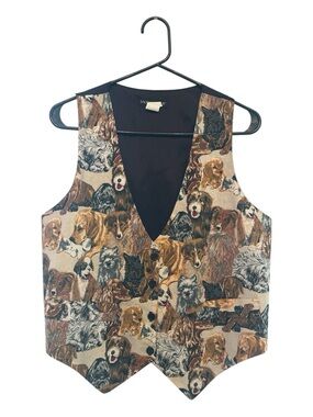 Vintage Y2K Era Saddle River Multicolor Dog (and a hidden cat!) Print Vest Small